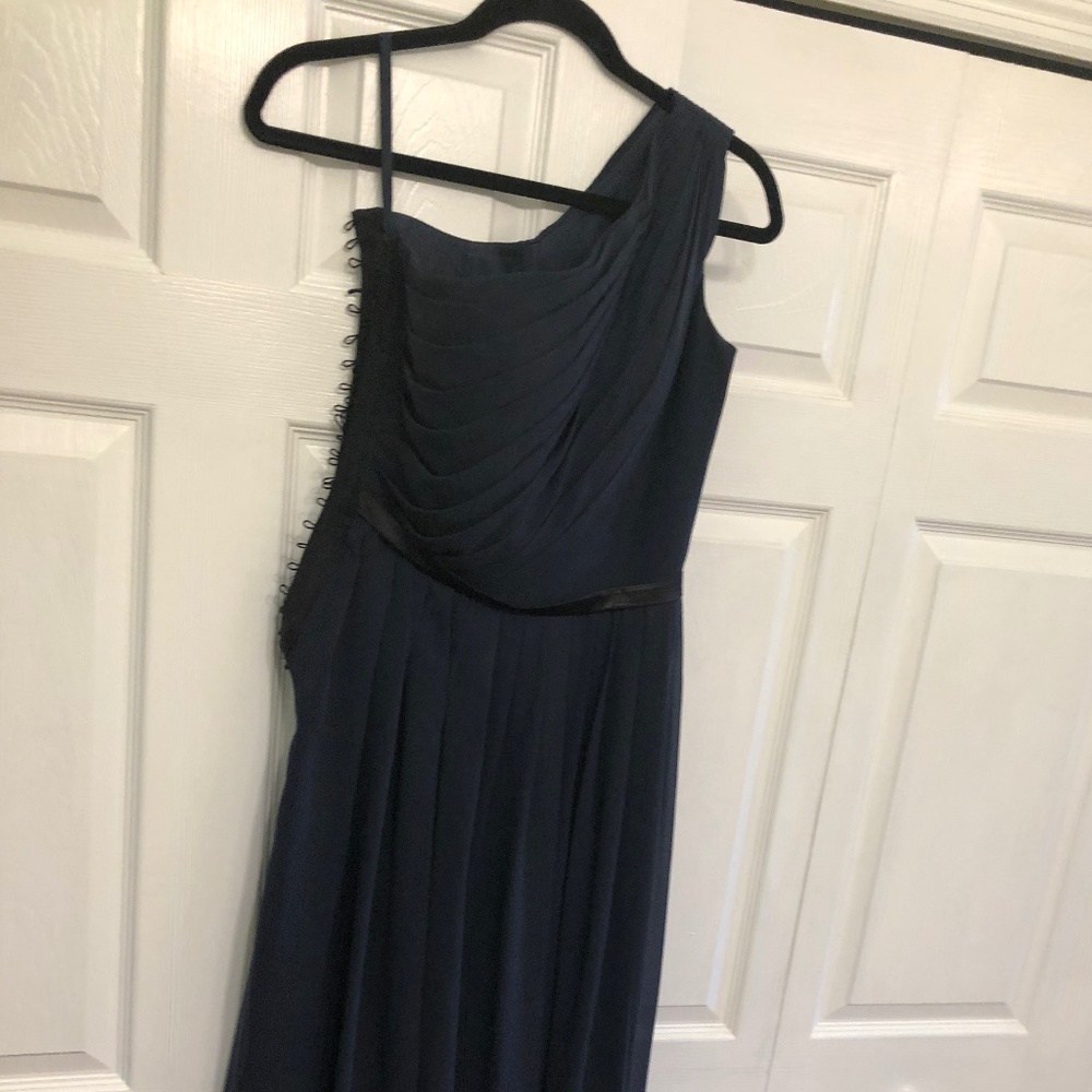 Navy Blue bridesmaids dress with black satin sash